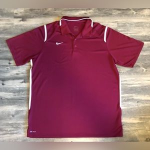 Nike Dri Fit Short Sleeve Polo Shirt Men's Size X-Large Maroon White Golf